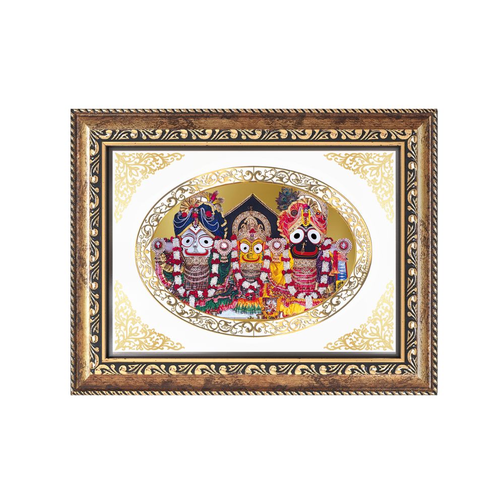 Jagannath Balabhadra Subhadra | Divine Trinity Wall & Tabletop Royal Photo Frame in 24K Gold Plated Foil
