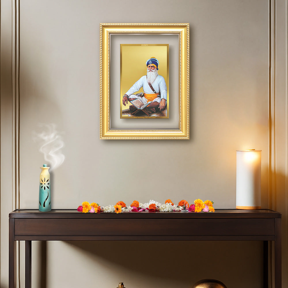 Diviniti 24K Gold Plated Baba Deep Singh Sacred Sikh Wall Frame for Home Decor & Office Ambiance | Premium Spiritual Gift