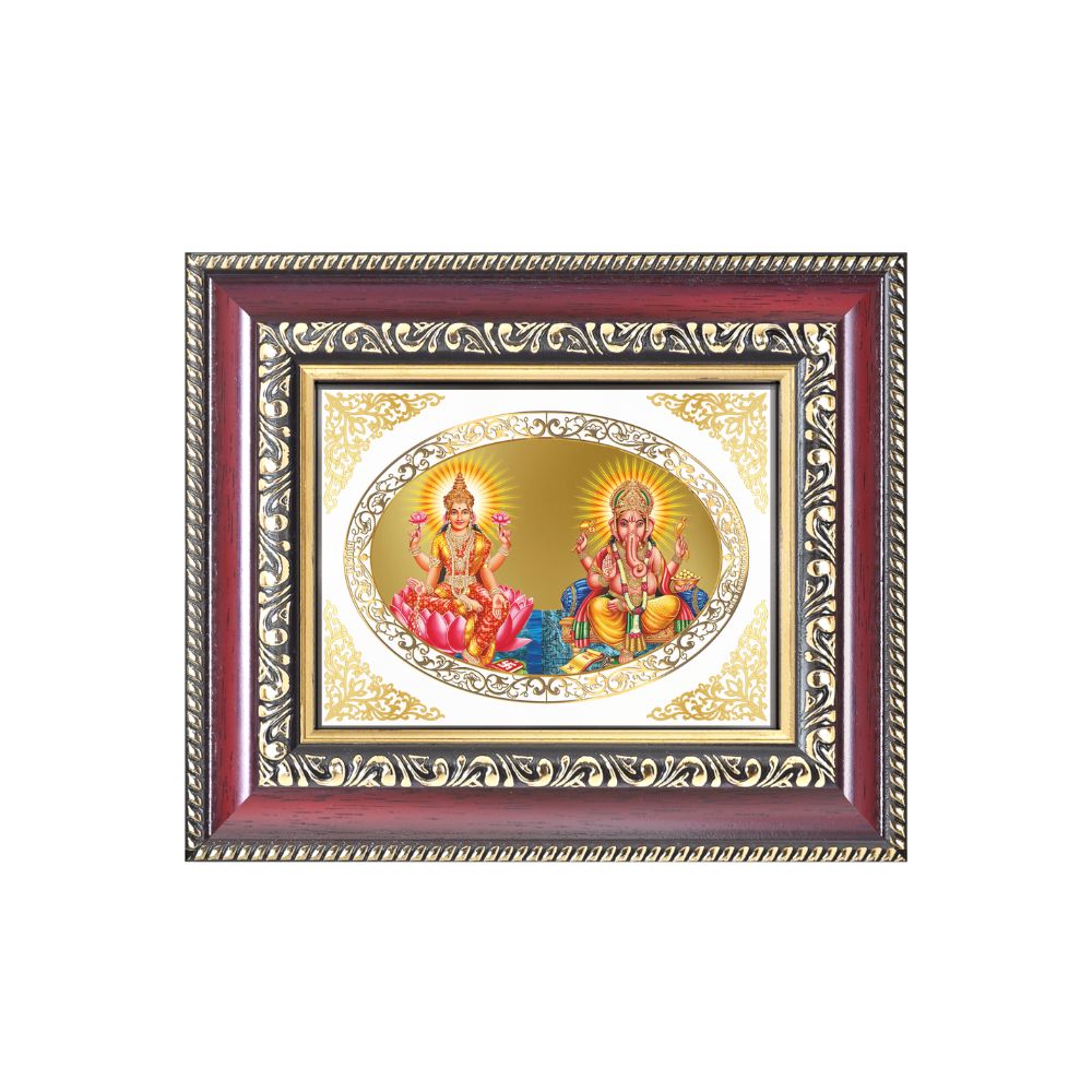Goddess Lakshmi & Lord Ganesha Divine Wealth & Success Sacred Royal Tabletop Frame in 24K Gold Plated Foil