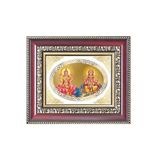 Goddess Lakshmi & Lord Ganesha Divine Wealth & Success Sacred Royal Tabletop Frame in 24K Gold Plated Foil