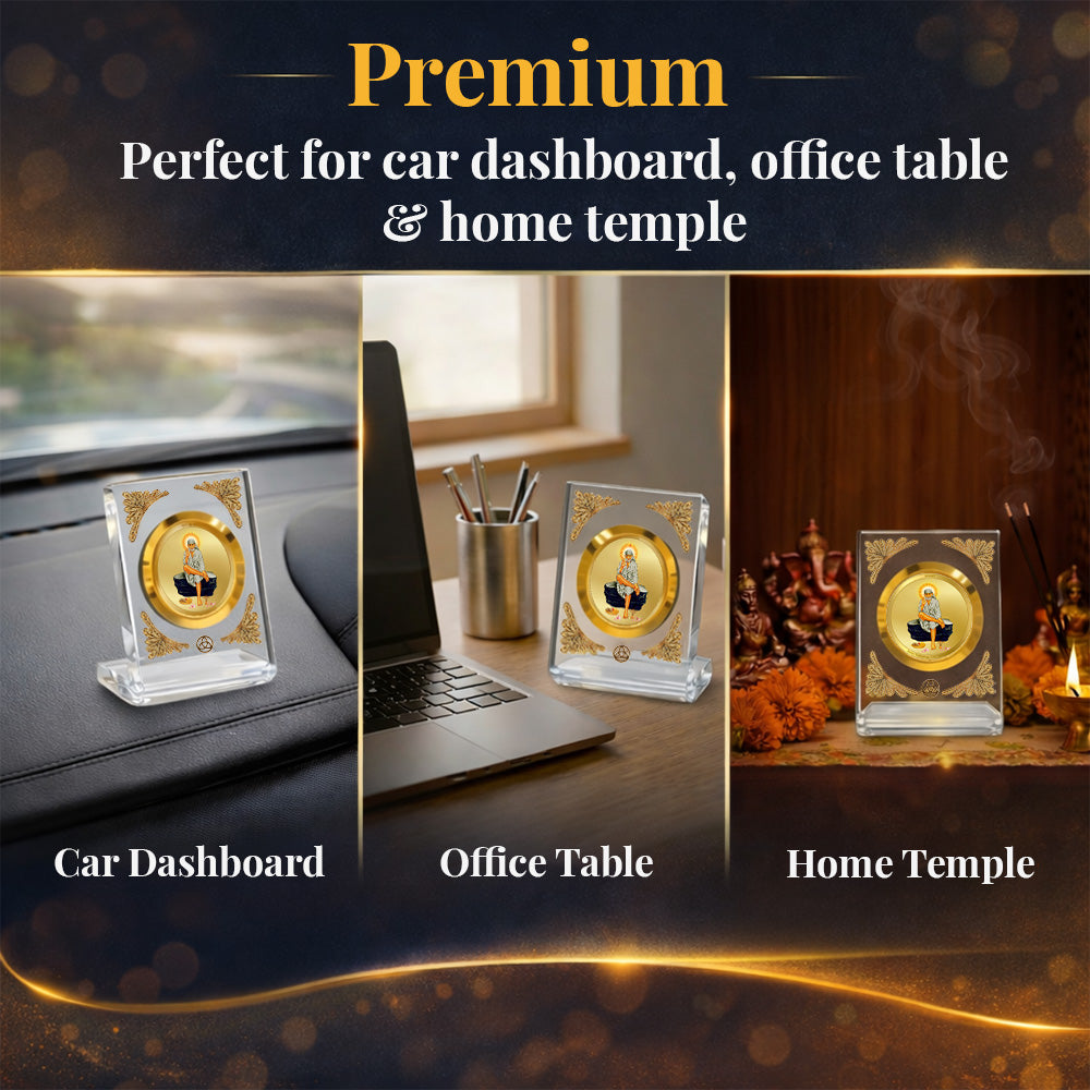 Diviniti 24K Gold Plated Sai Baba Acrylic Car Dashboard Frame | Shirdi Sai Baba for Car, Home Décor, Tabletop & Puja Room | Blessings of Faith, Peace & Protection (ACF1CH)
