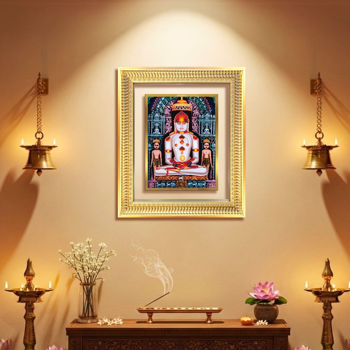 Diviniti 24K Gold Plated Adinath Divine Wall Frame for Home Mandir & Office Decor | Premium Jain Spiritual Gift
