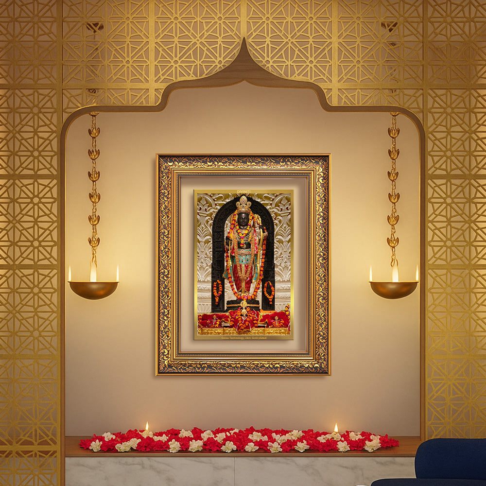 Diviniti 24K Gold Plated Ram Lalla (Classic) Divine Wall Frame for Home Mandir & Office Decor | Luxury Spiritual Gift