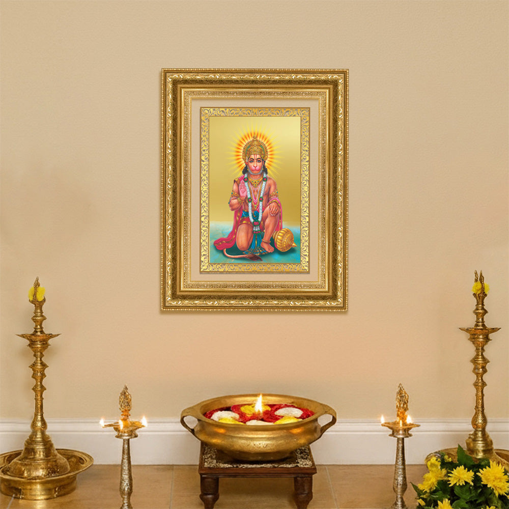Diviniti 24K Gold Plated Ashirwad Hanuman (Classic) Divine Wall Frame for Home Mandir & Office Decor | Luxury Spiritual Gift