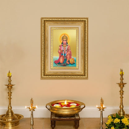 Diviniti 24K Gold Plated Ashirwad Hanuman (Classic) Divine Wall Frame for Home Mandir & Office Decor | Luxury Spiritual Gift