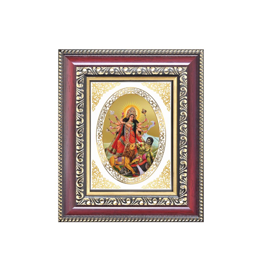 Goddess Durga Mahishasura Mardini Divine Shakti Sacred Victory & Protection Royal Tabletop Frame in 24K Gold Plated Foil