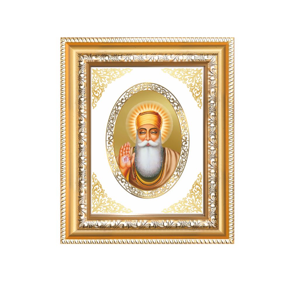 Guru Nanak Dev Ji Divine Waheguru Sikh Guru Sacred Royal Tabletop Frame in 24K Gold Plated Foil