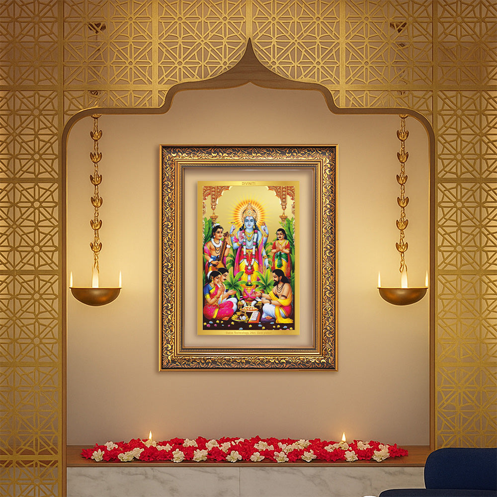 Diviniti 24K Gold Plated Satyanarayan (Classic) Divine Wall Frame for Home Mandir & Office Decor | Luxury Spiritual Gift