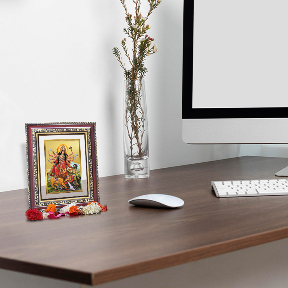 Diviniti 24K Gold Plated Durga - Mahishasura Mardini (Classic) Divine Wall and Table Top Frame for Home Mandir & Office Decor | Luxury Spiritual Gift
