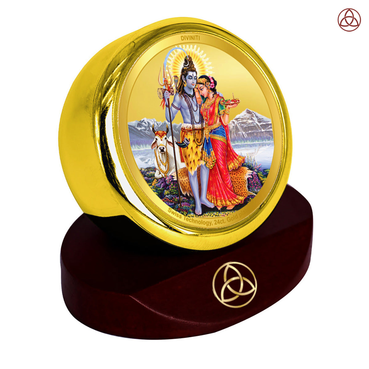 Diviniti 24K Gold Plated Shiv Parivar Photo Frame for Car Dashboard Idols, Home Decor, Table Top, Puja Room Worship and Festival Gift MCF1CGOLD (5.5x5 CM)