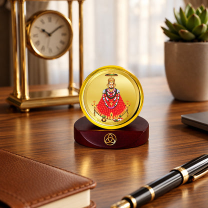 24K Gold-Plated Khatu Shyam Ji Car Dashboard Frame | 5x5 CM