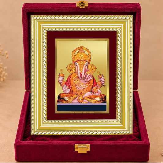24K Gold-Plated Dagadu Ganesha Frame | Premium Gift Box | 21.5x17.5 CM