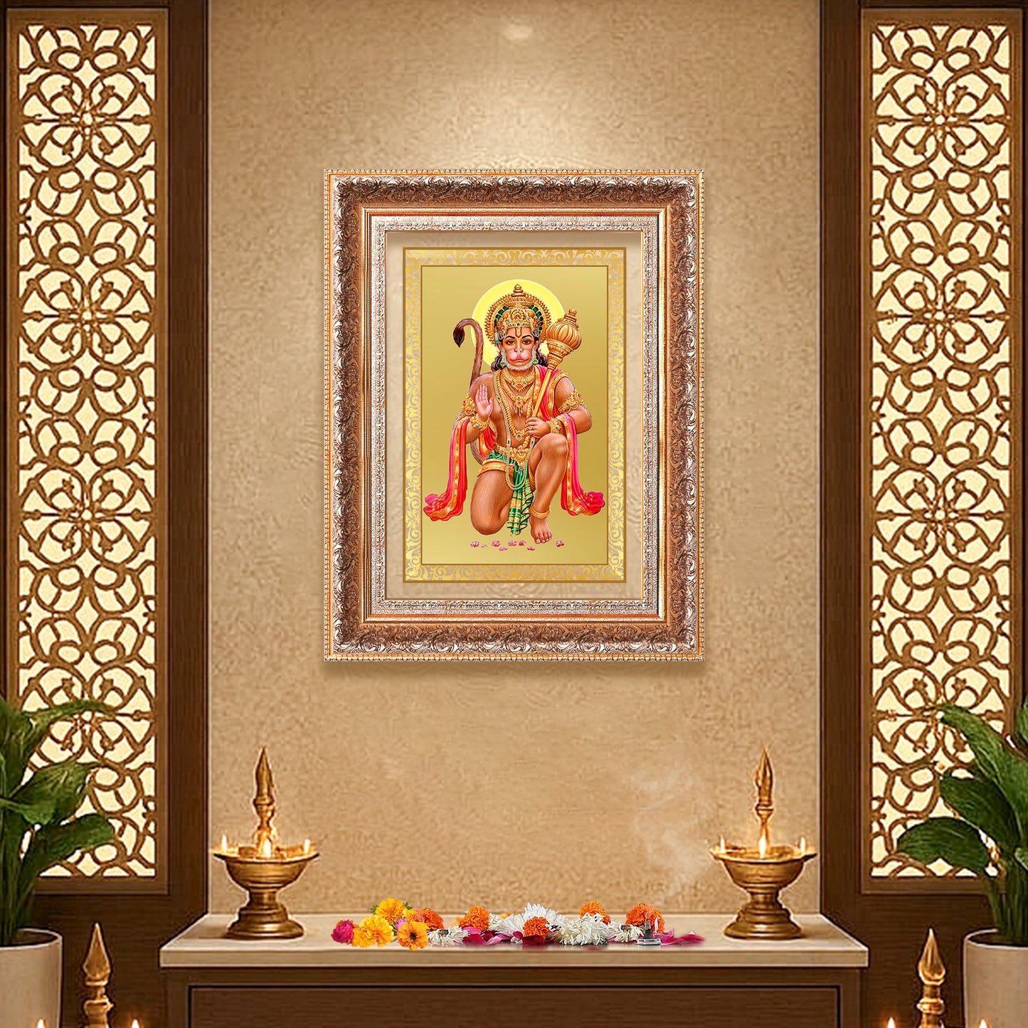 Lord Hanuman | Blessings Pose Wall Photo Frame in 24K Gold Plated Foil