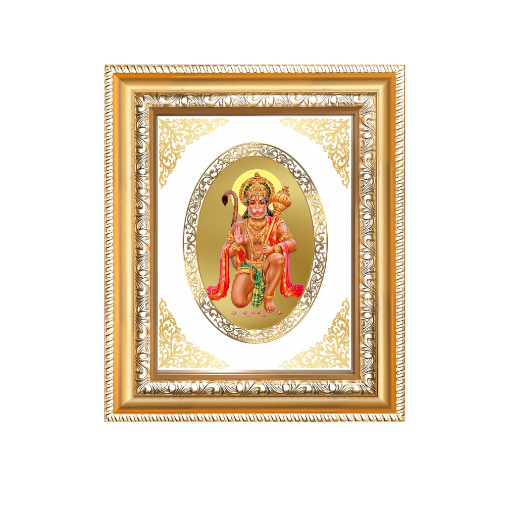Lord Hanuman Abhaya Mudra Divine Blessings & Protection Royal Tabletop Frame in 24K Gold Plated Foil