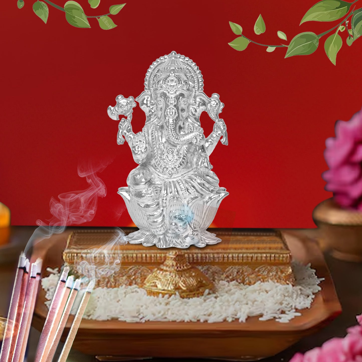 Diviniti 925 Pure Silver Ganesha Idol Statue Exquisite Craftsmanship for Blessings and Abundance for Home Office Décor, Tabletop, Puja Room Gift (6x6.5 CM, 65g)