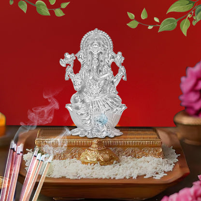 Diviniti 925 Pure Silver Ganesha Idol Statue Exquisite Craftsmanship for Blessings and Abundance for Home Office Décor, Tabletop, Puja Room Gift (6x6.5 CM, 65g)