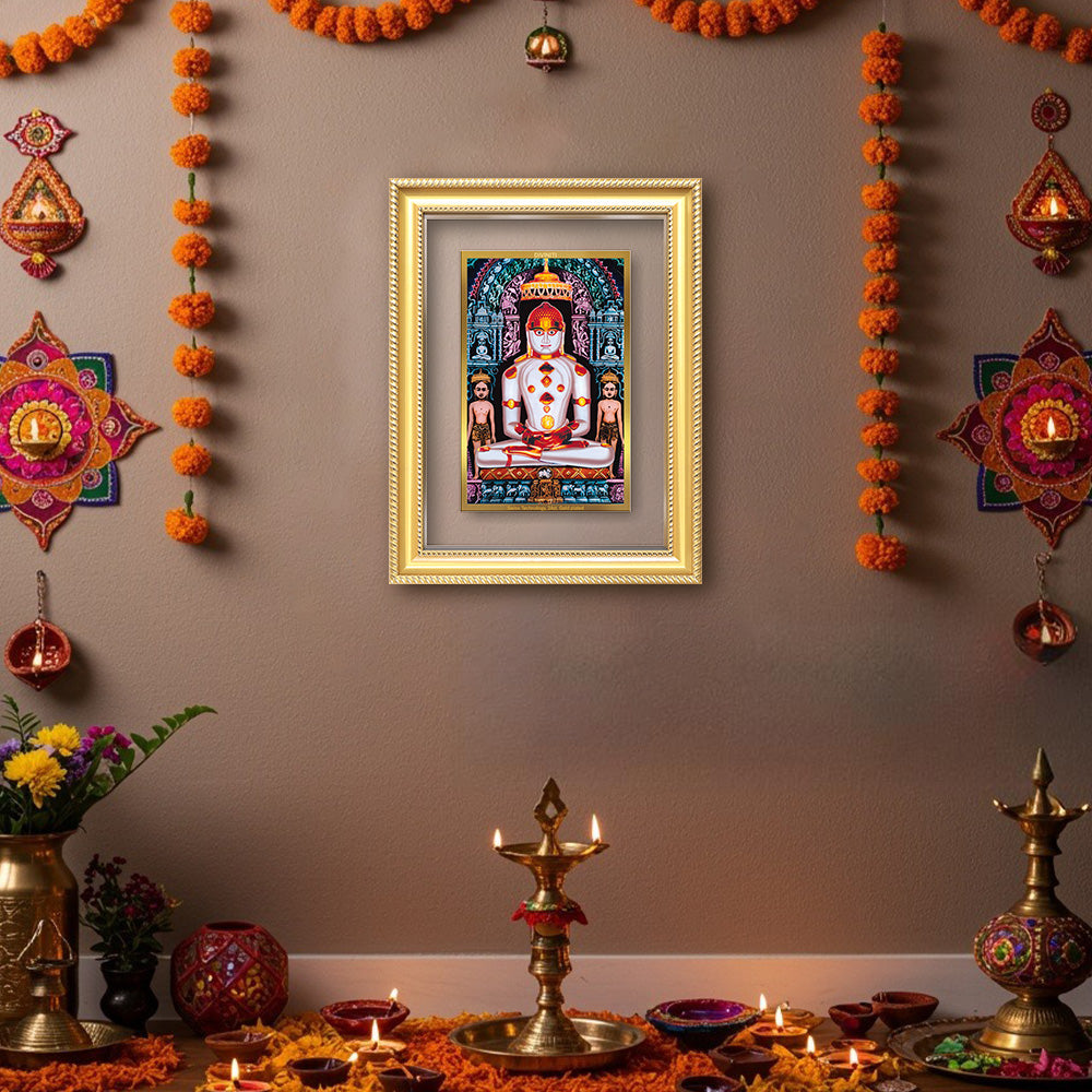 Diviniti 24K Gold Plated Adinath Divine Wall Frame for Home Mandir & Office Decor | Premium Jain Spiritual Gift