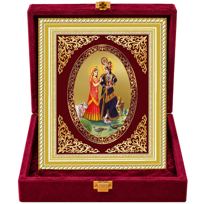 24K Gold-Plated Radha Krishna With Cow Frame | Premium Gift Box | 26x20 CM