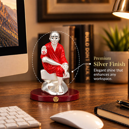 DIVINITI 999 Silver-Plated Sai Baba Idol | Car & Home Decor | Gift Box | 9x6.5 CM