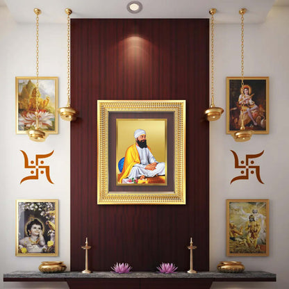 Diviniti 24K Gold Plated Guru Tegh Bahadur Sahib Ji (Classic) Sacred Sikh Wall Frame for Home Decor & Office Ambiance | Premium Spiritual Gift