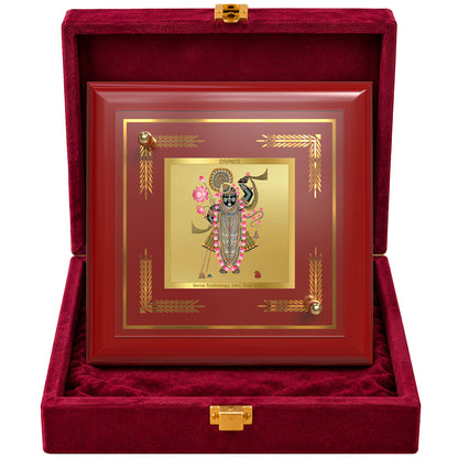 24K Gold-Plated Lord Shrinathji MDF Frame | Premium Gift Box | 10x10 CM