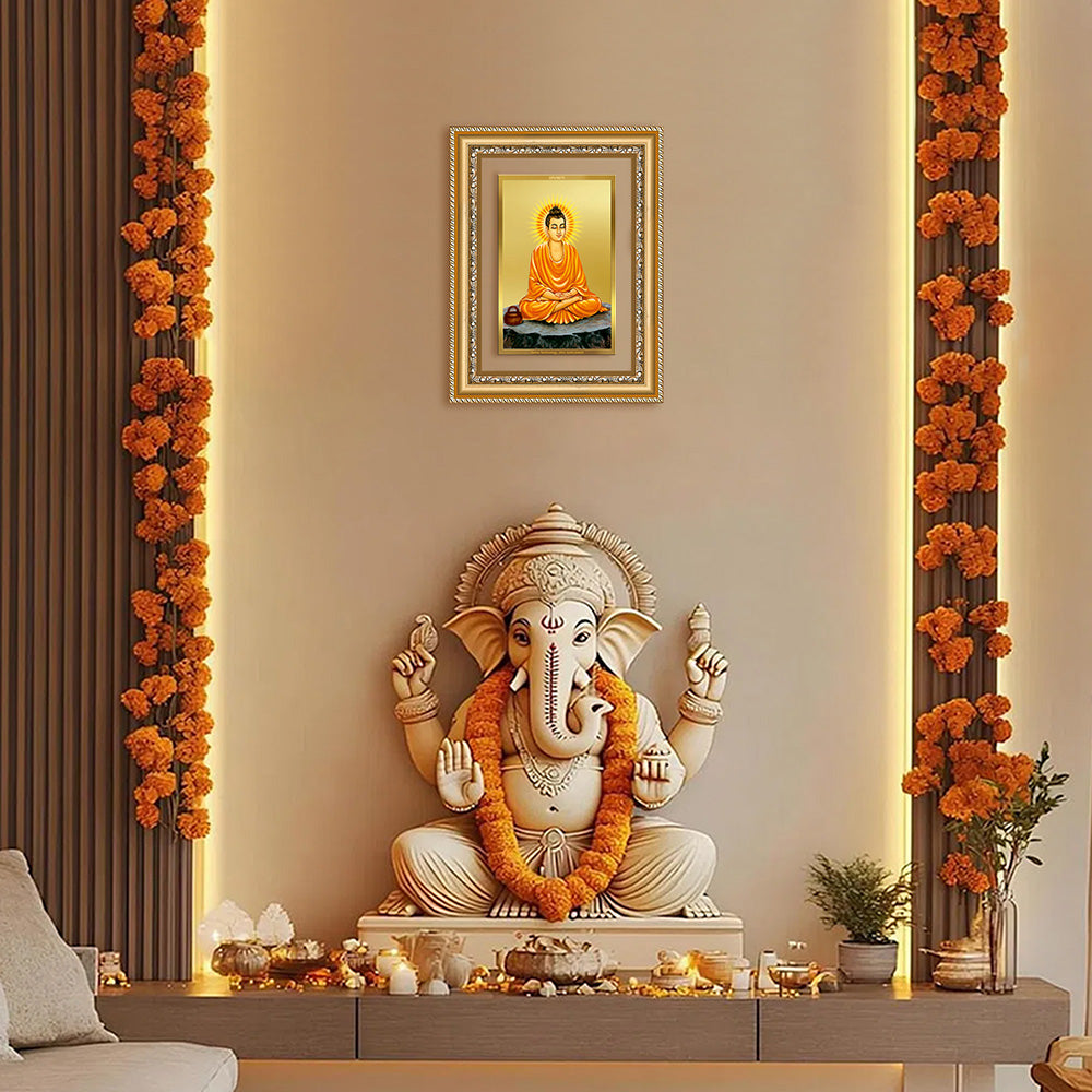 Diviniti 24K Gold Plated Buddha (Classic) Divine Wall Frame for Home Mandir & Office Decor | Luxury Spiritual Gift