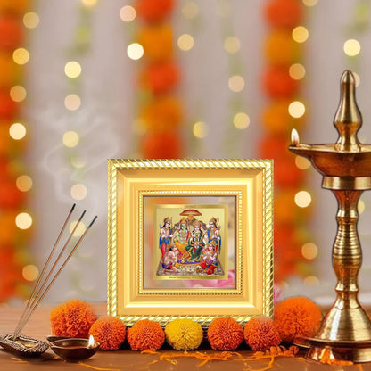Diviniti Ram Darbar (Lord Ram with Sita, Lakshman & Hanuman) Tabletop Frame in 24K Gold Plated Foil | Dharma, Devotion & Divine Blessings | DG015S1A (10x10 CM)