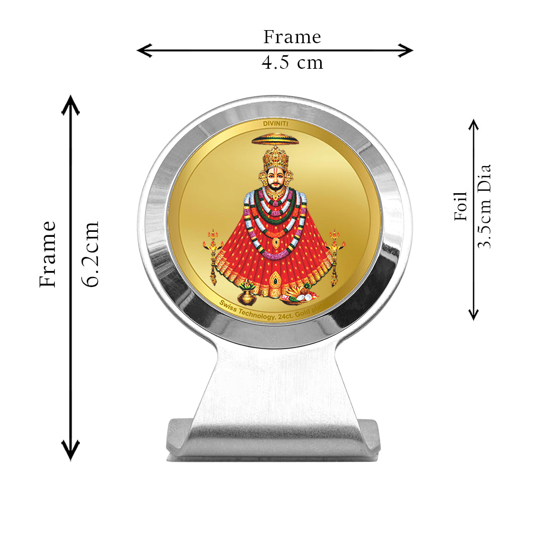 Diviniti 24K Gold Plated Foil Khatu Shyam Frame for Car Dashboard, Home Decor, Worship, Tabletop & Festival Gift MCF1CR (6.2x4.5 CM)