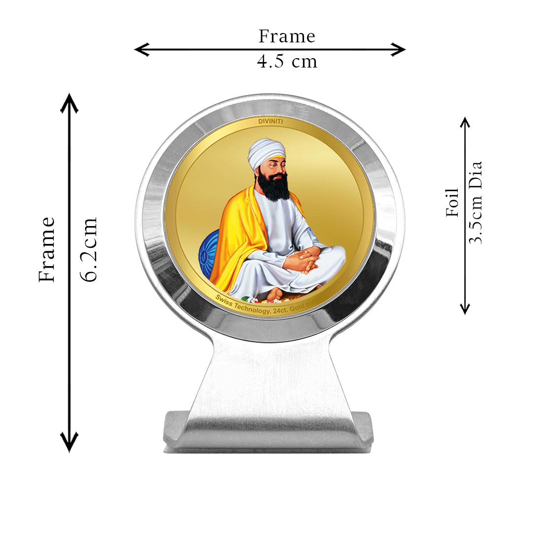 Diviniti 24K Gold Plated Guru Tegh Bahadar Sahib Ji Frame for Car Dashboard, Home Decor, Worship, Tabletop & Festival Gift MCF1CR (6.2x4.5 CM)