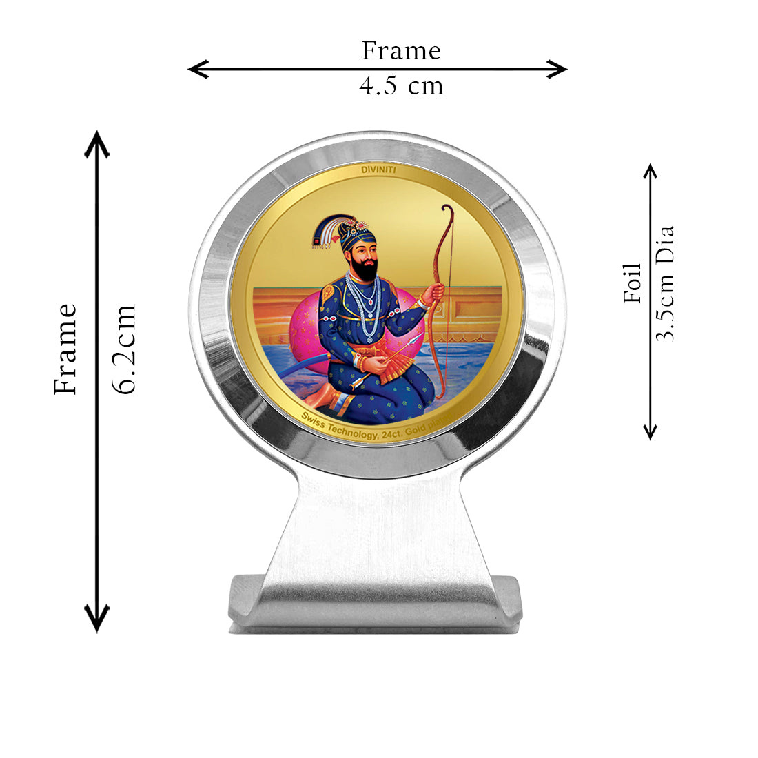 Diviniti 24K Gold Plated Guru Gobind Singh Ji Frame for Car Dashboard, Home Decor, Worship, Tabletop & Festival Gift MCF1CR (6.2x4.5 CM)