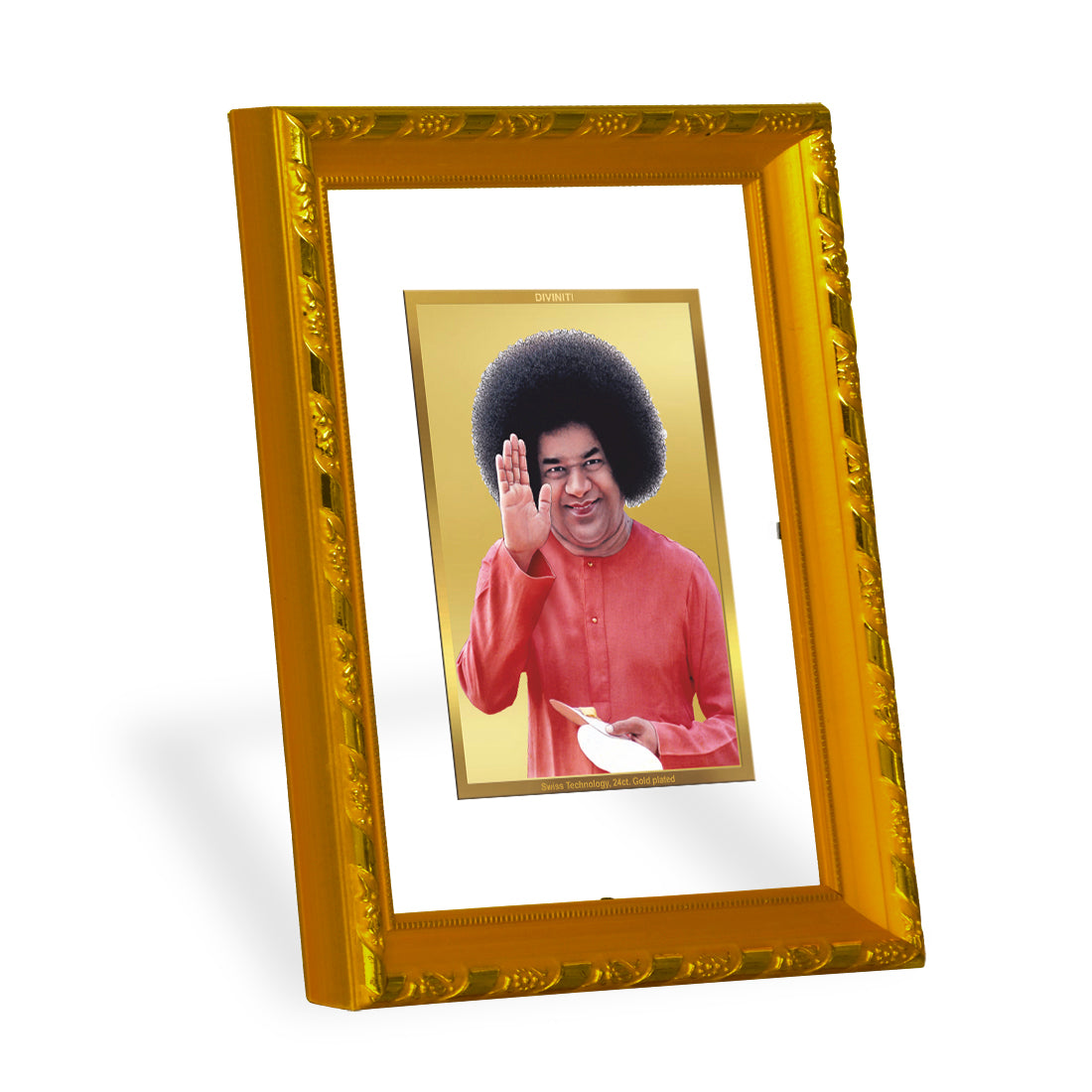 DIVINITI 24K Gold Plated Foil Sathya Sai Baba Photo Frame for Home & Office Decor, Wall Hanging, Workshop, Table Top, Gift|DG103 Size 2 (22.6x18.4 CM)