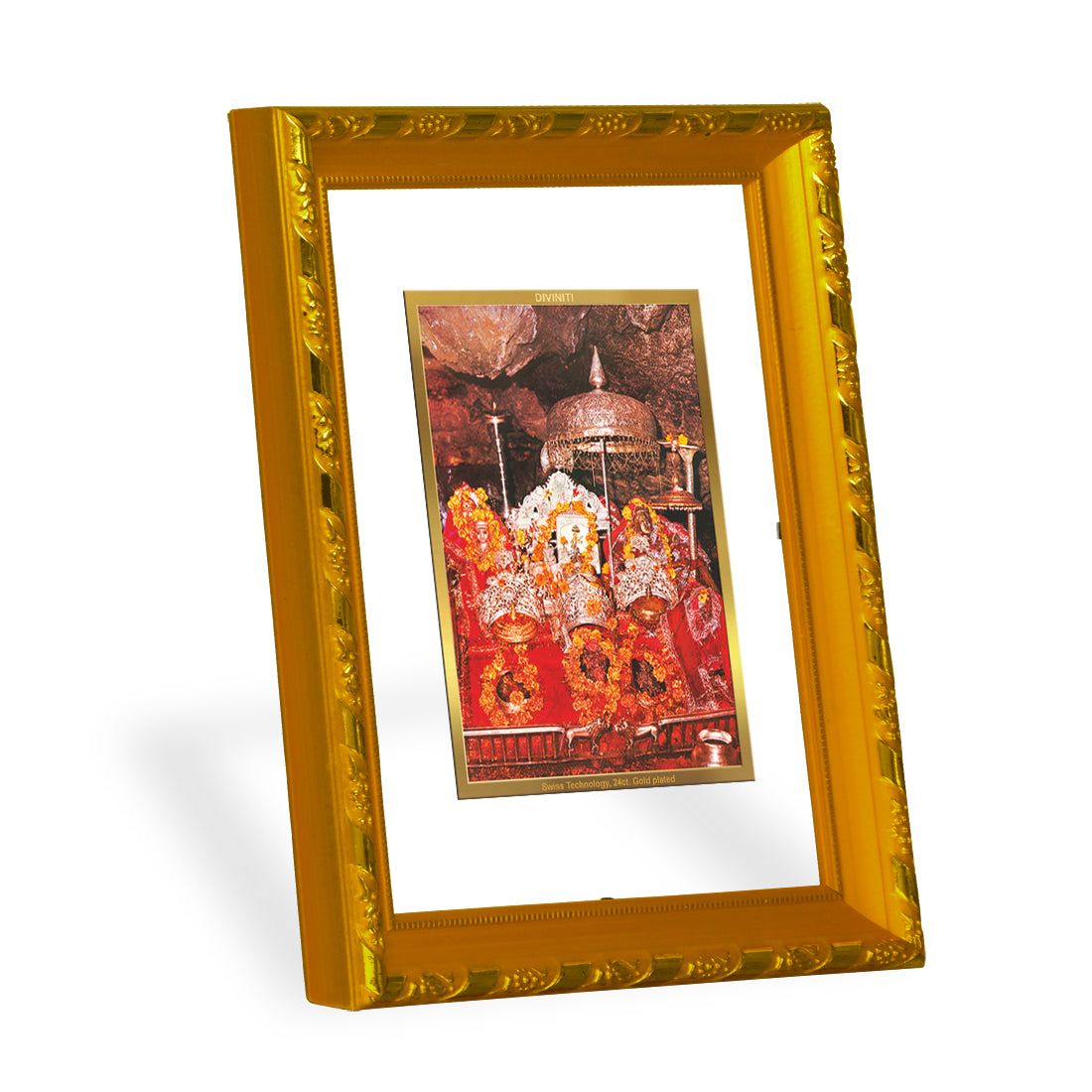 DIVINITI 24K Gold Plated Foil Mata Ka Darbar Photo Frame Idol for Home Wall Decor, Workshop, Table Top, Gift|DG103 Size 2 (22.6x18.4 CM)