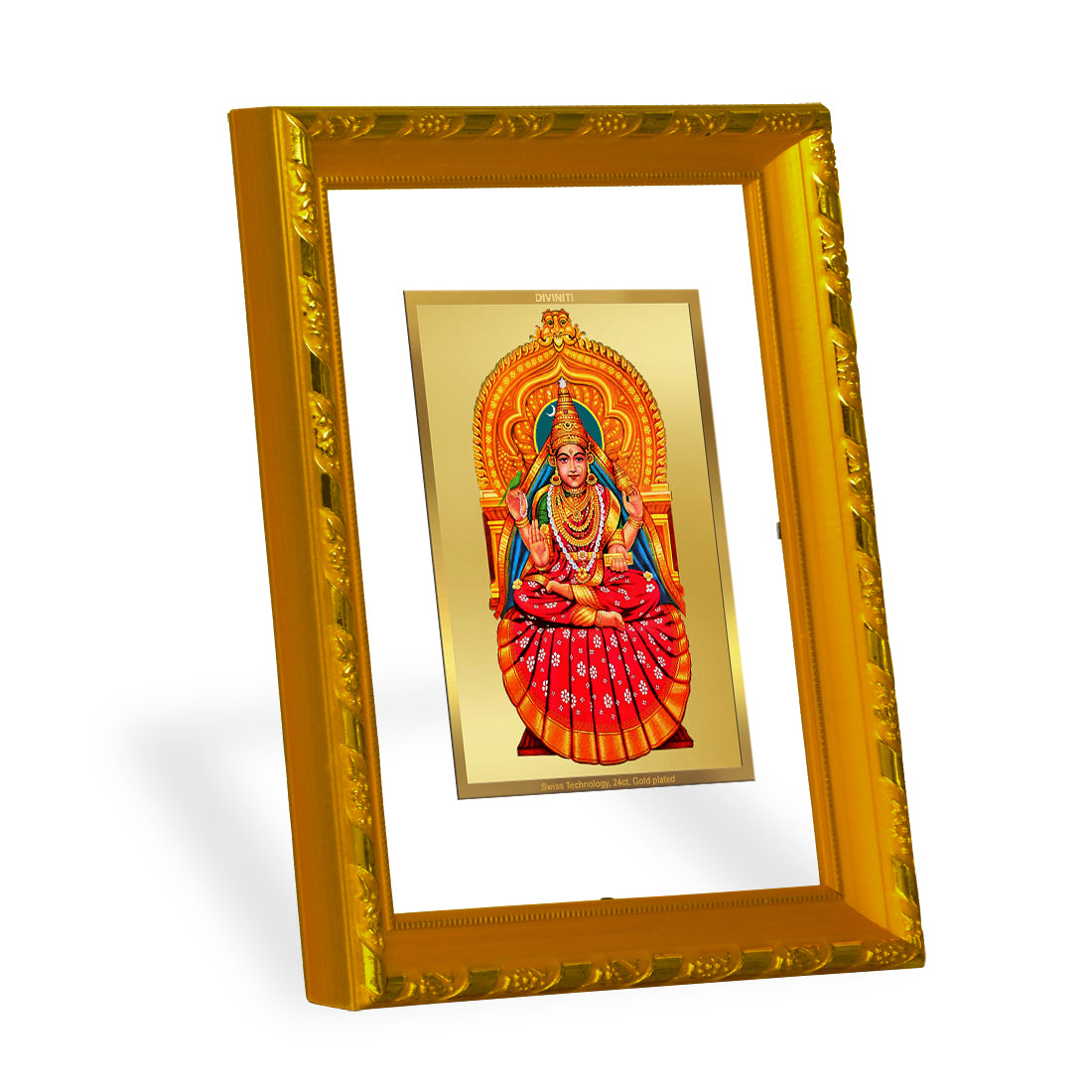 DIVINITI 24K Gold Plated Foil Sharda Mata Photo Frame for Home Wall Decor, Workshop, Table Top, Gift|DG103 Size 2 (22.6x18.4 CM)