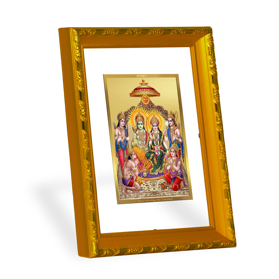DIVINITI 24K Gold Plated Foil Shri Ram Darbar Photo Frame for Wall Hanging, Workshop, Table Top, Home Decor, Luxury Gift|DG103 Size 2 (22.6x18.4 CM)