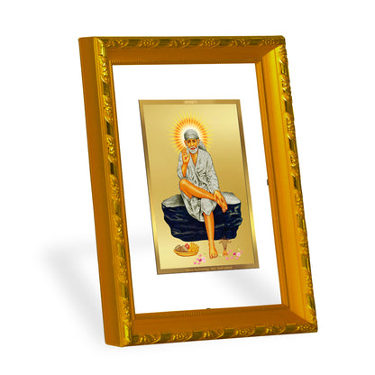 DIVINITI 24K Gold Plated Foil Sai Baba Photo Frame for Home Wall Decor, Workshop, Table Top, Premium Gift|DG103 Size 2 (22.6x18.4 CM)