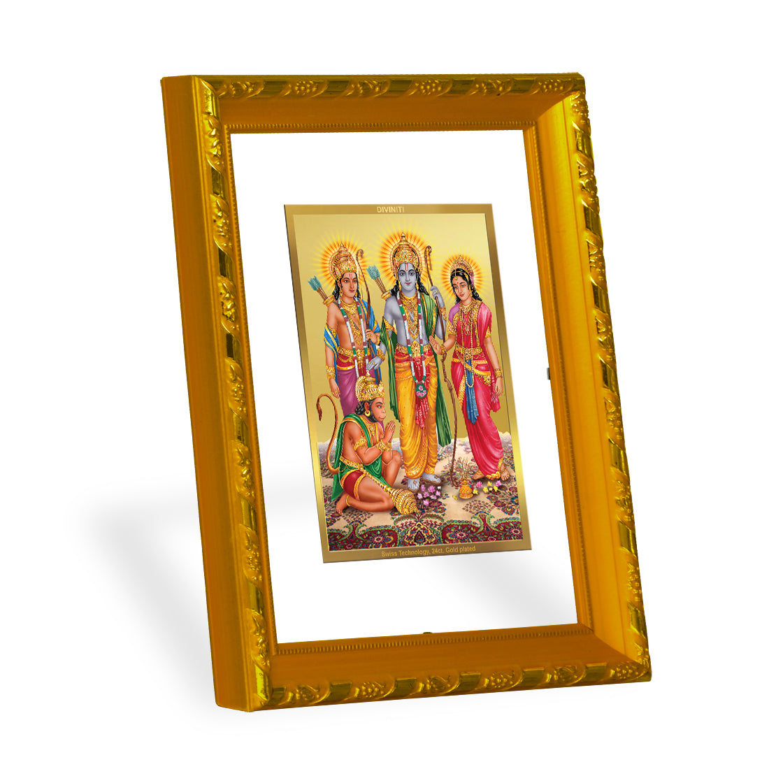 DIVINITI 24K Gold Plated Lord Ram Darbar Photo Frame for Home Decor, Table Top, Wall Hanging, Workshop, Premium Gift|DG103 Size 2 (22.6x18.4 CM)