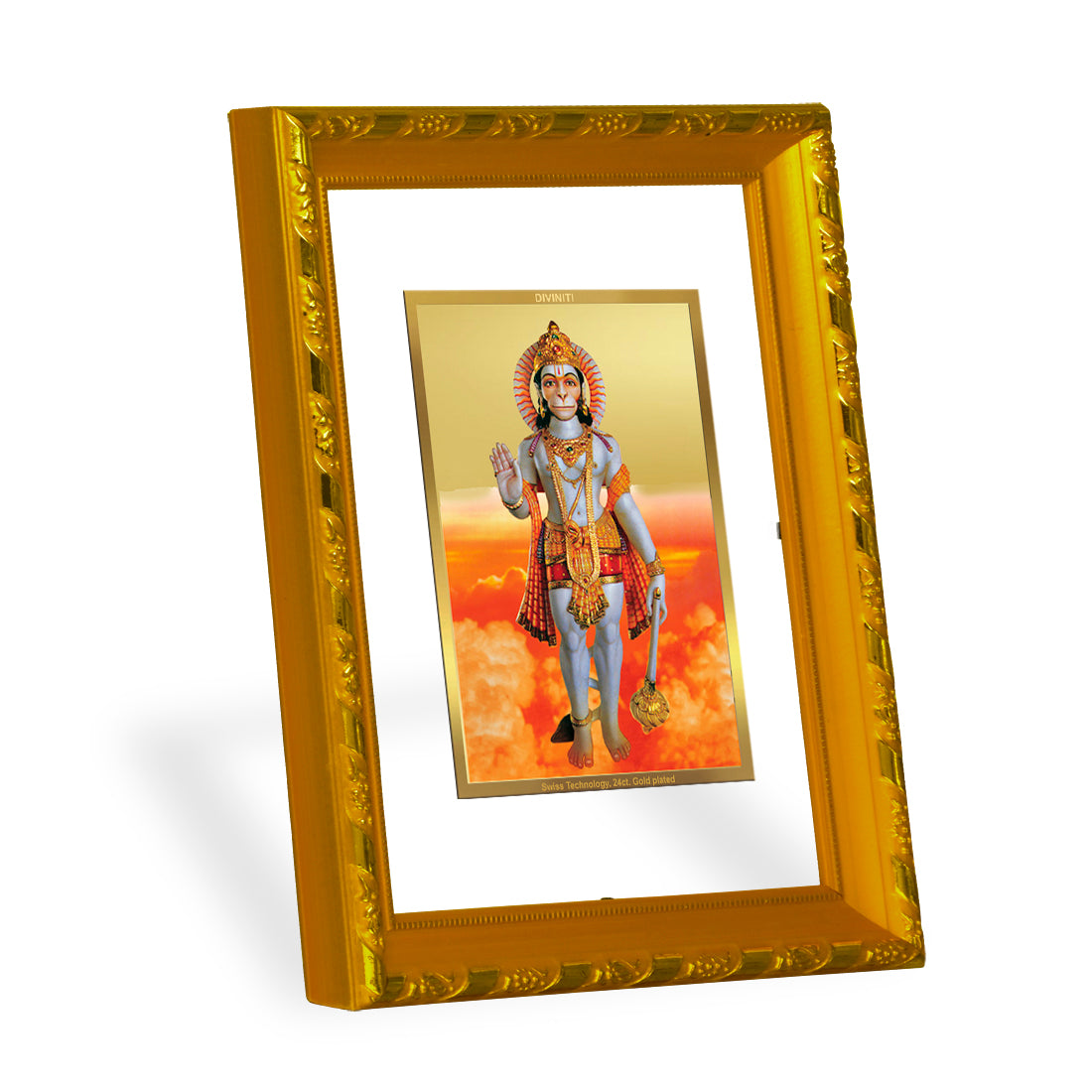 DIVINITI 24K Gold Plated Foil Lord Hanuman Photo Frame Idol for Home Wall Decor, Workshop, Table Top, Gift|DG103 Size 2 (22.6x18.4 CM)