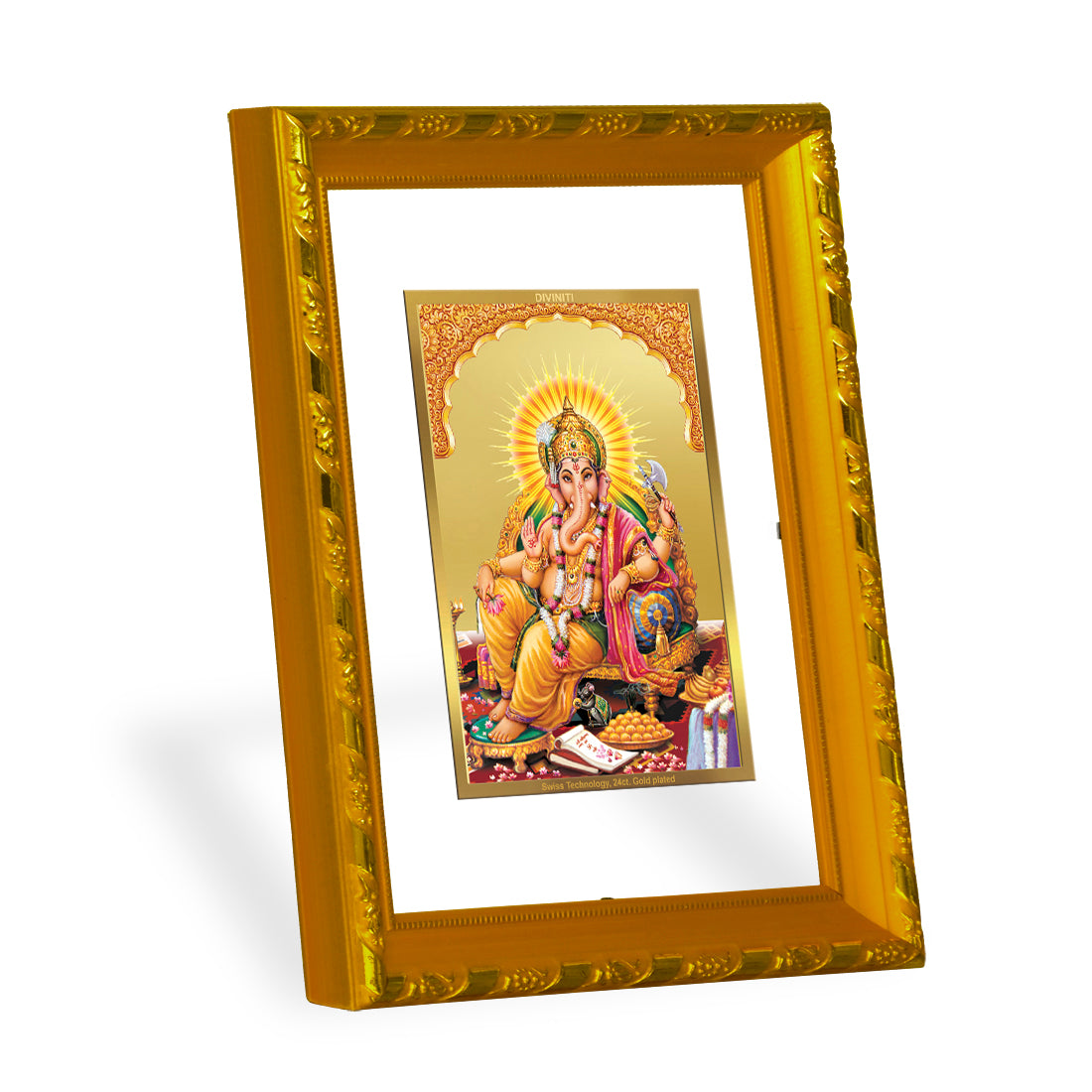 DIVINITI 24K Gold Plated Foil Ganesha Photo Frame Idol for Home & Office Decor, Wall Hanging, Workshop, Table Top, Gift|DG103 Size 2 (22.6x18.4 CM)