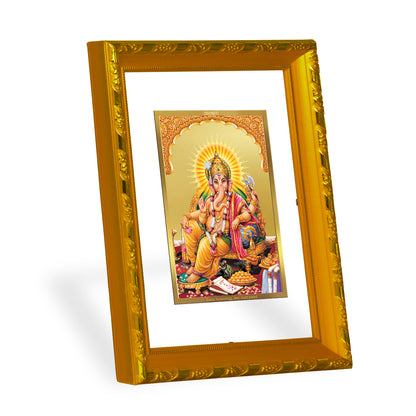 DIVINITI 24K Gold Plated Foil Ganesha Photo Frame Idol for Home & Office Decor, Wall Hanging, Workshop, Table Top, Gift|DG103 Size 2 (22.6x18.4 CM)