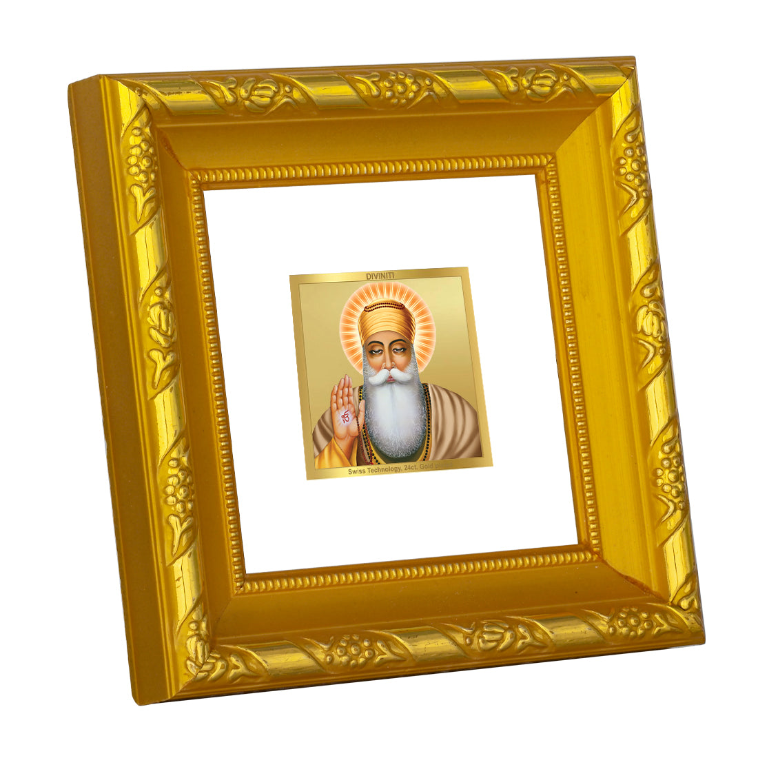DIVINITI 24K Gold Plated Foil Guru Nanak Dev Ji Photo Frame for Table Top, Home Wall Decor, Workshop, Premium, Gifts|DG103S1A (10x10 CM)