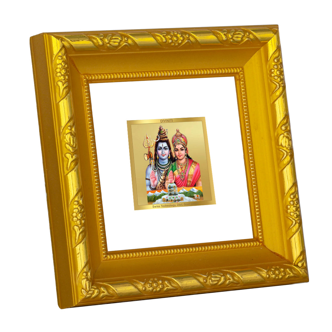 DIVINITI 24K Gold Plated Foil Shiv Parvati Photo Frame Idol for Home Decor, Puja Room, Wall Hanging, Table Top, Workshop, Gifts | DG103S1A (10x10 CM)