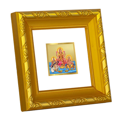 DIVINITI 24K Gold Plated Foil Laxmi Ganesha Saraswati Wall Photo Frame Idol for Home Decor, Puja Room, Table Top, Workshop, Gifts | DG103S1A (10x10 CM)