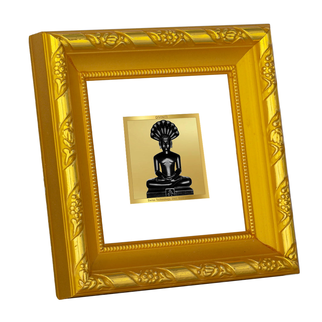DIVINITI 24K Gold Plated Parshvanatha Photo Frame Idol for Workshop, Puja Room, Wall Hanging, Table Top, Home Decor, Gifts | DG103S1A (10x10 CM)