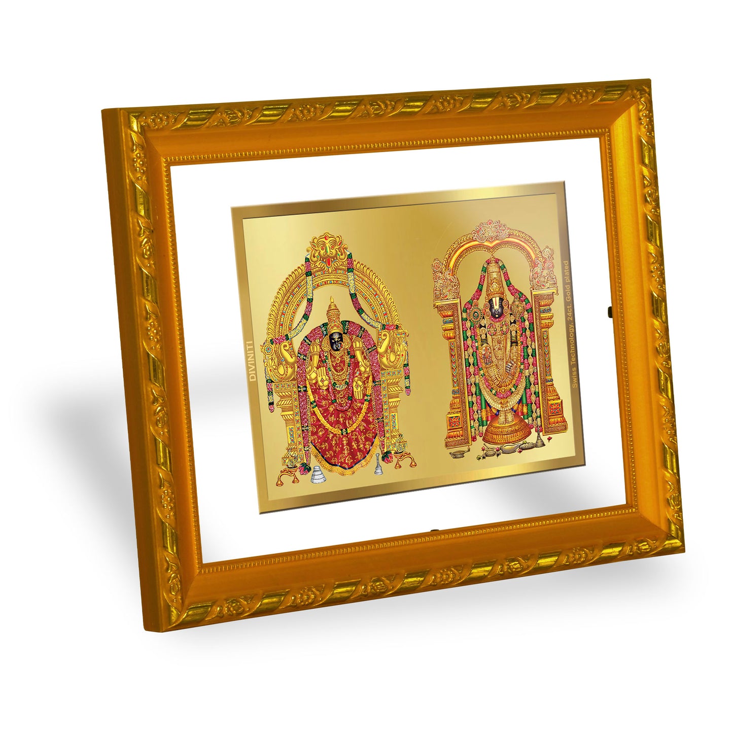 DIVINITI 24K Gold Plated Foil Padmavathi Balaji Photo Frame Idol for Puja Room, Home Wall Decor, Workshop, Table Top, Premium Gift|DG103 Size 2 (22.6x18.4 CM)