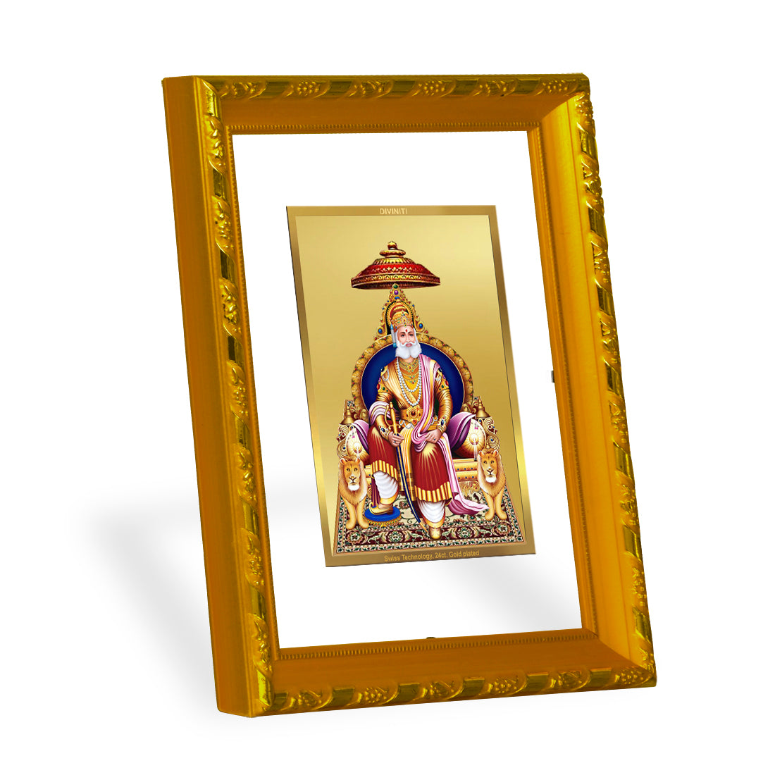 DIVINITI 24K Gold Plated Foil Agrasen Maharaj Elegant Photo Frame Idol for Wall Hanging, Workshop, Table Top, Home Decor, Luxury Gift|DG103 Size 2 (22.6x18.4 CM)