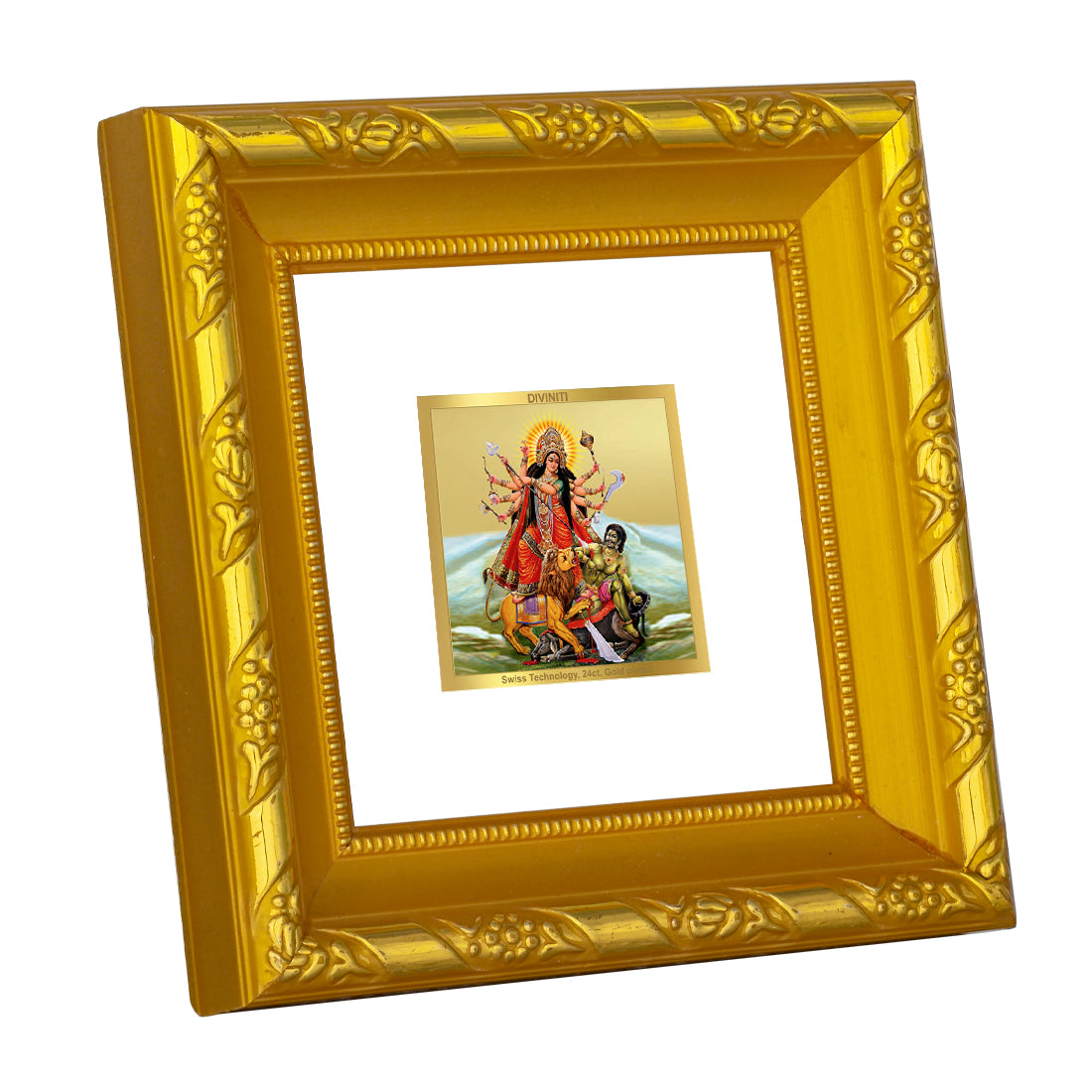 DIVINITI 24K Gold Plated Foil Durga Devi Stylish Photo Frame Idol for Wall Hanging, Home Decor, Puja Room, Gifts|DG103S1A (10x10 CM)