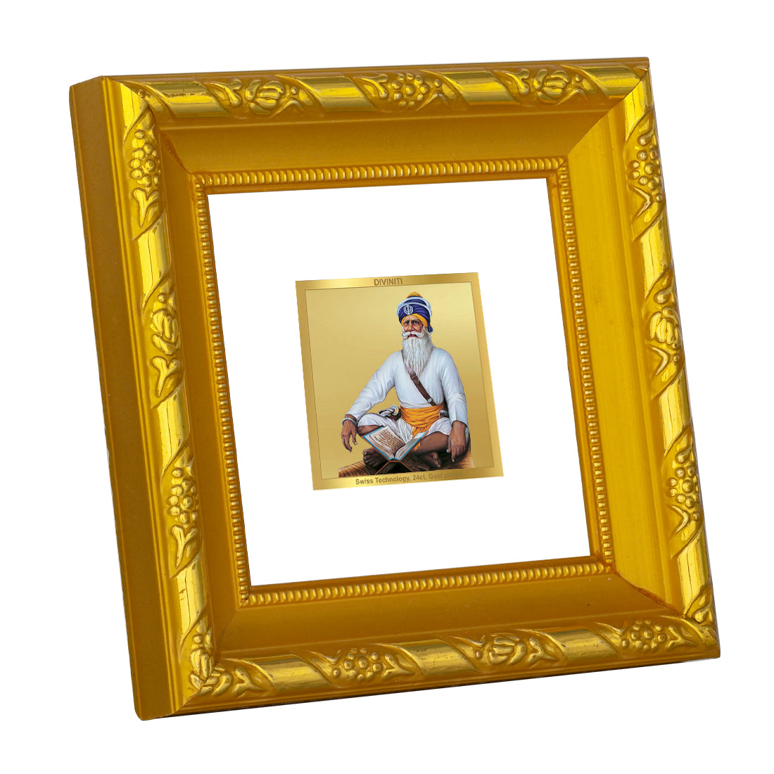 DIVINITI 24K Gold Plated Foil Baba Deep Singh Classic Photo Frame Idol for Home & Office Wall Decor, Puja Room, Table Top, Premium Gifts|DG103S1A (10x10 CM)