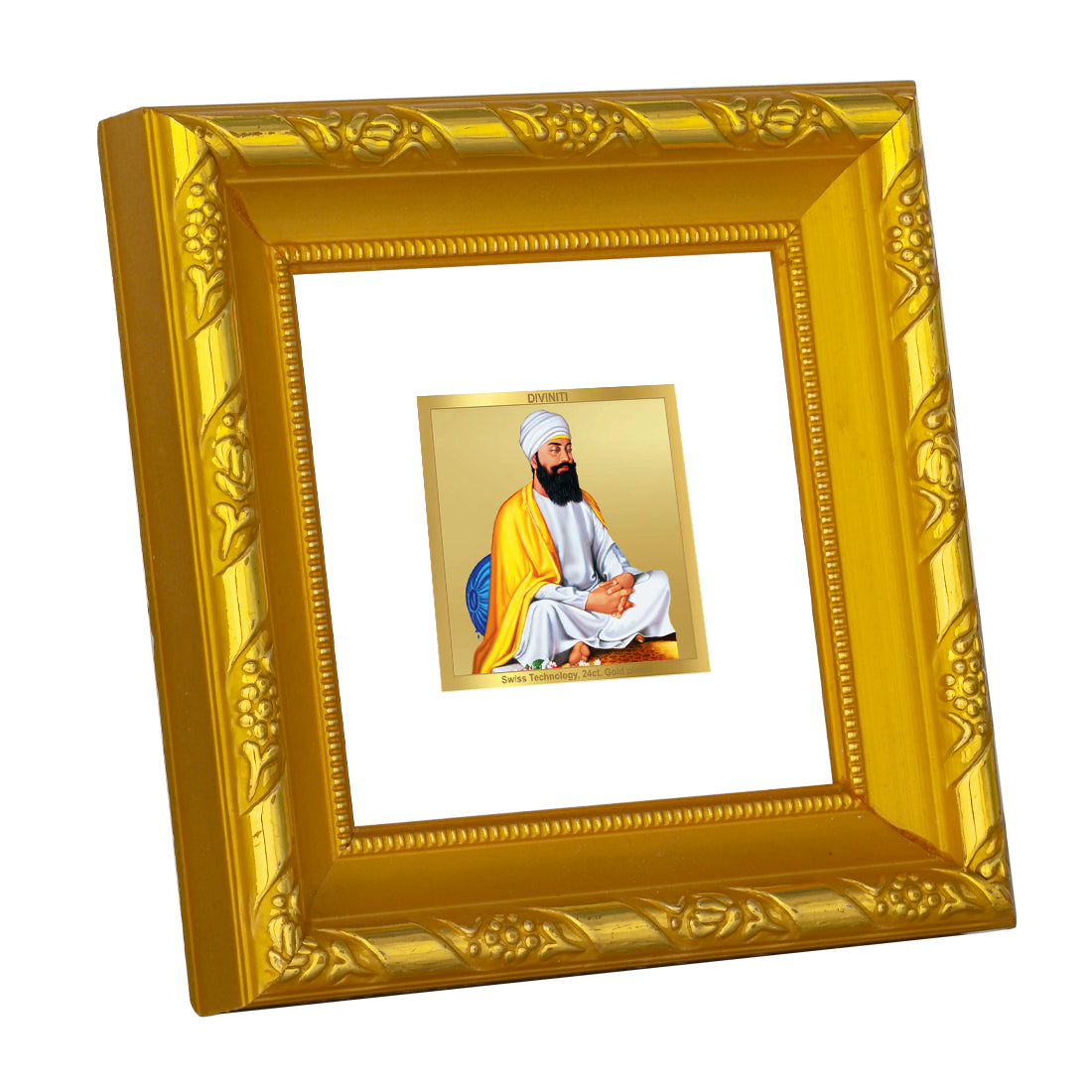 DIVINITI 24K Gold Plated Foil Guru Tegh Bahadar Sahib Ji Photo Frame for Home Decor, Wall Hanging, Puja Room, Workshop, Gifts|DG103S1A (10x10 CM)
