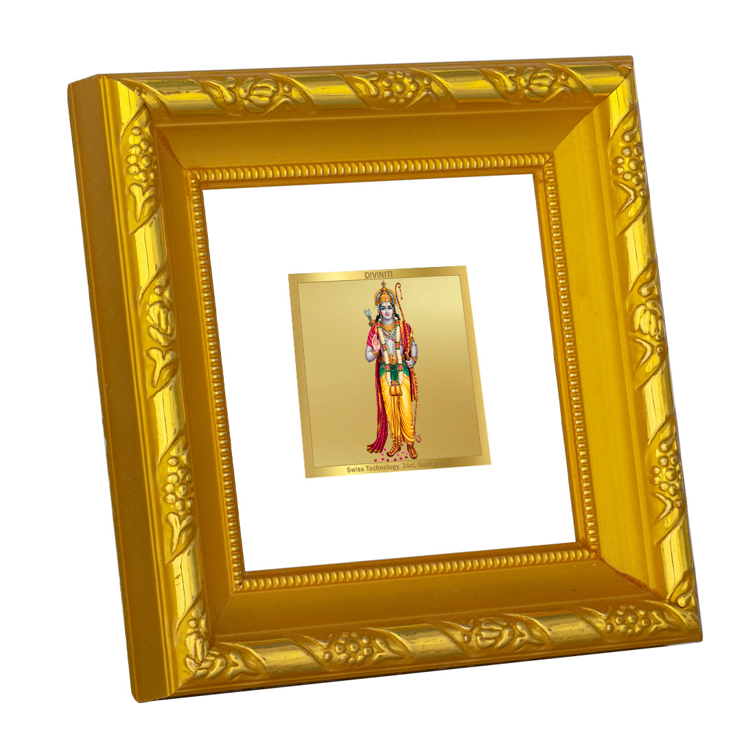 DIVINITI 24K Gold Plated Lord Shri Ram Photo Frame Idol for Wall Hanging, Puja Room, Tabletop, Home Decor, Workshop, Gifts | DG103S1A (10x10 CM)