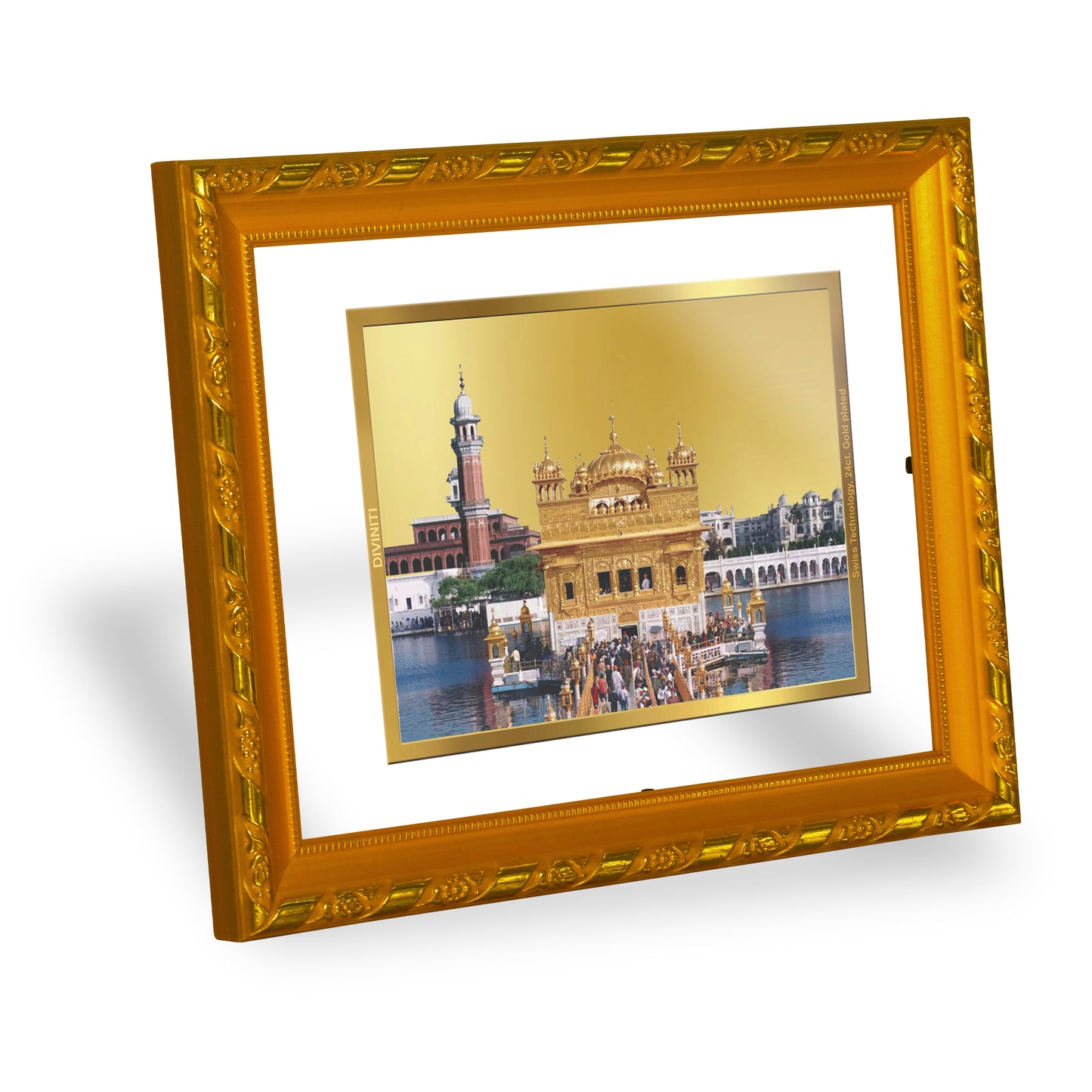DIVINITI 24K Gold Plated Foil Sachkhand Shri Darbar Sahib (Golden Temple) Modern Photo Frame for Wall Hanging, Workshop, Table Top, Home Decor, Gift|DG103 Size 2 (22.6x18.4 CM)